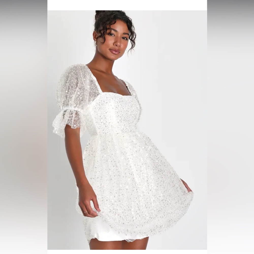 Lulu’s Sparkle Sequin Puff Mini Dress